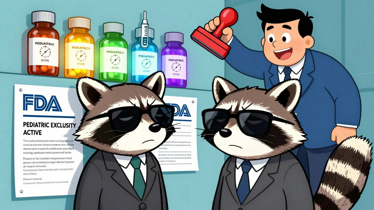 A raccoon generic drug maker faces rejection notices marked &#039;Pediatric Exclusivity Active&#039;.