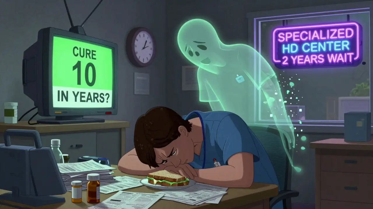 Caregiver surrounded by bills as loved one fades away, TV shows 'CURE IN 10 YEARS?'