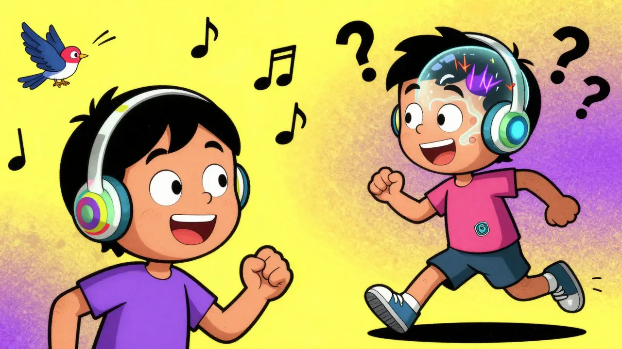 Child using softband bone-conduction device growing into adult with implanted system.