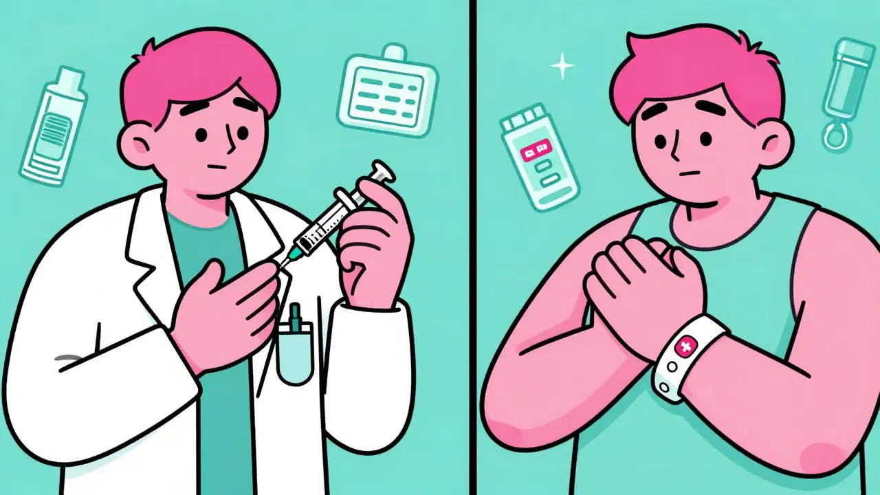 Doctor hesitates to give medication after noticing medical bracelet.