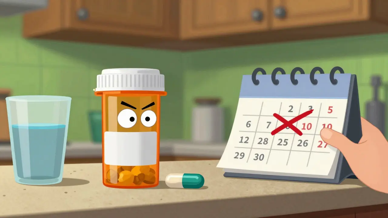 Person determinedly tracking their medication schedule on a calendar.