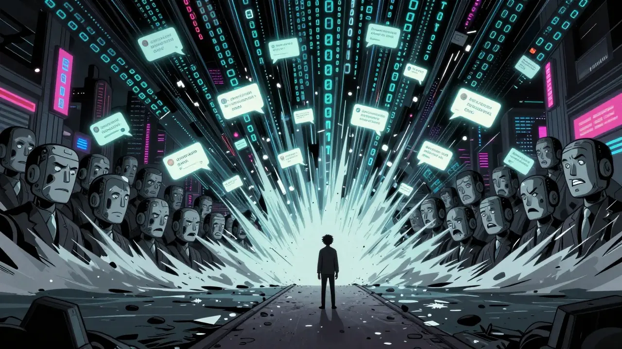 A citizen overwhelmed by a wave of automated corporate comments.