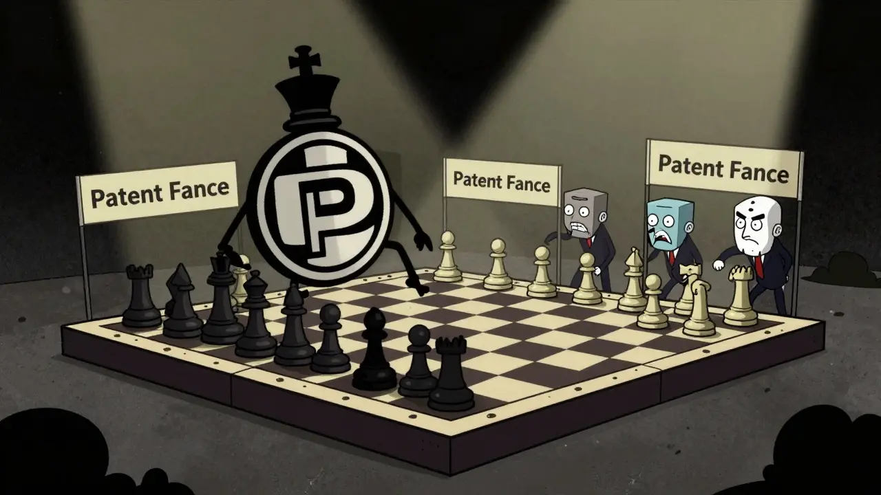 Corporate mascot playing legal chess against generic competitors