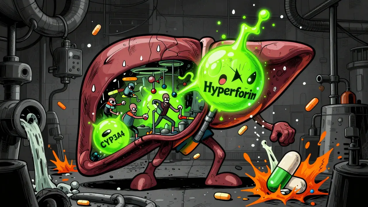 Grotesque liver factory crushing meds with green enzymes
