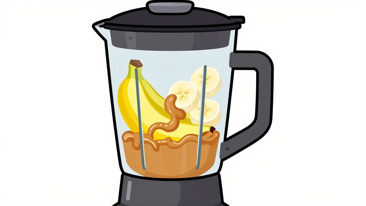 Cartoon blender making high-calorie smoothie