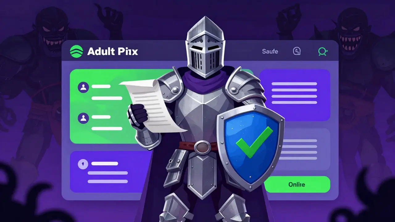 Knight guarding against rogue pharmacies, Adult Swim illustration