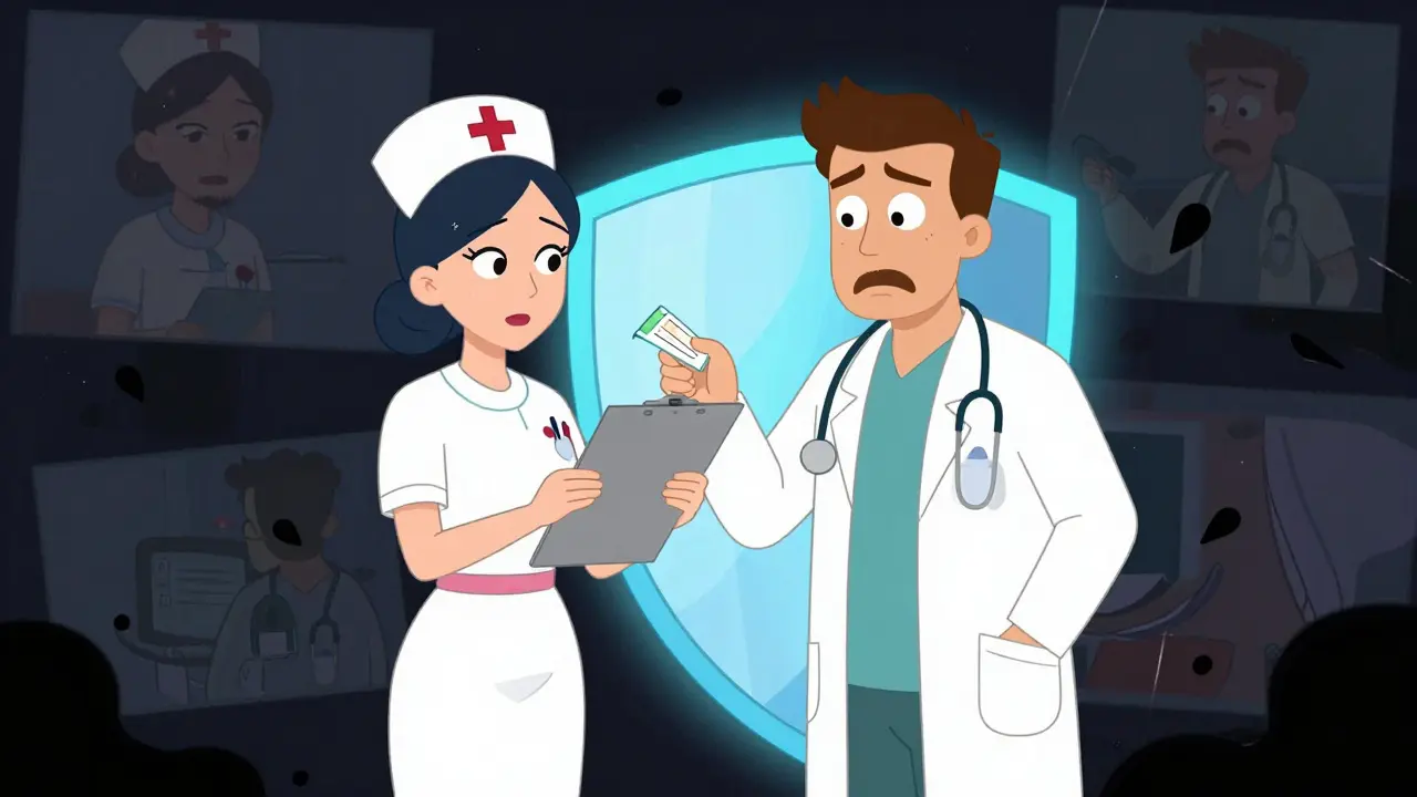 Nurse verifying order creating safety shield
