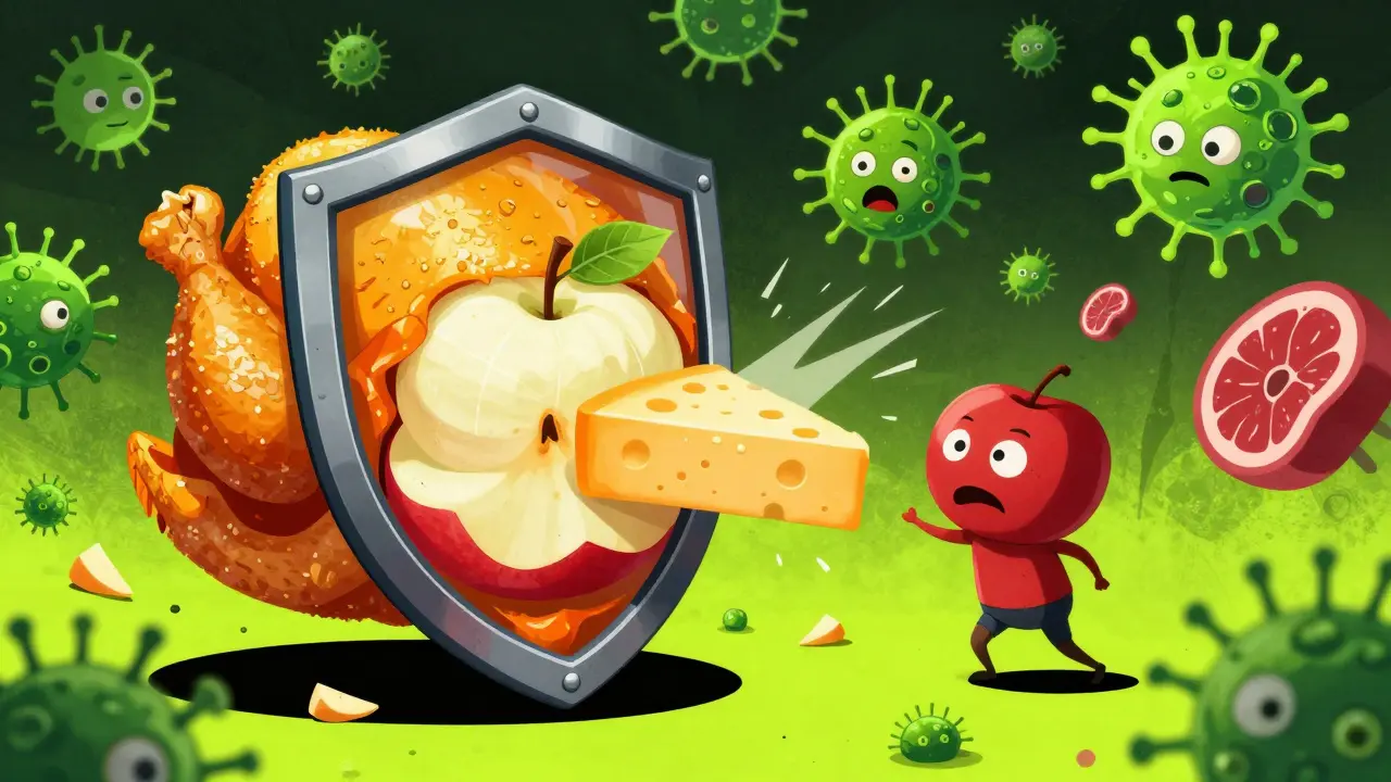 Shield of safe foods protecting patient from germs