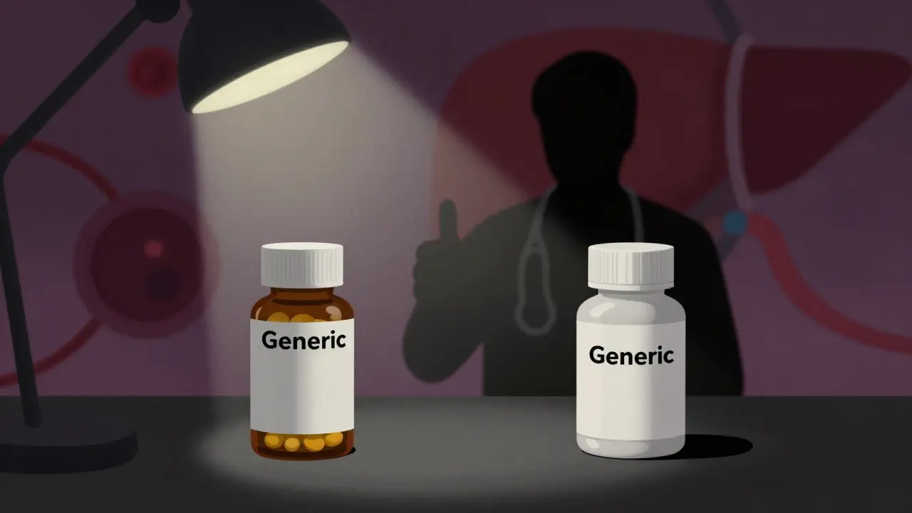 Comparison of brand name and generic pill bottles with safety seal