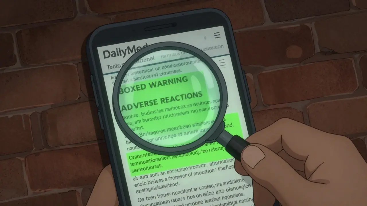 Magnifying glass scanning dense medical label text