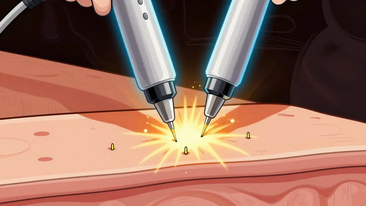 Microneedling device stimulating collagen in skin
