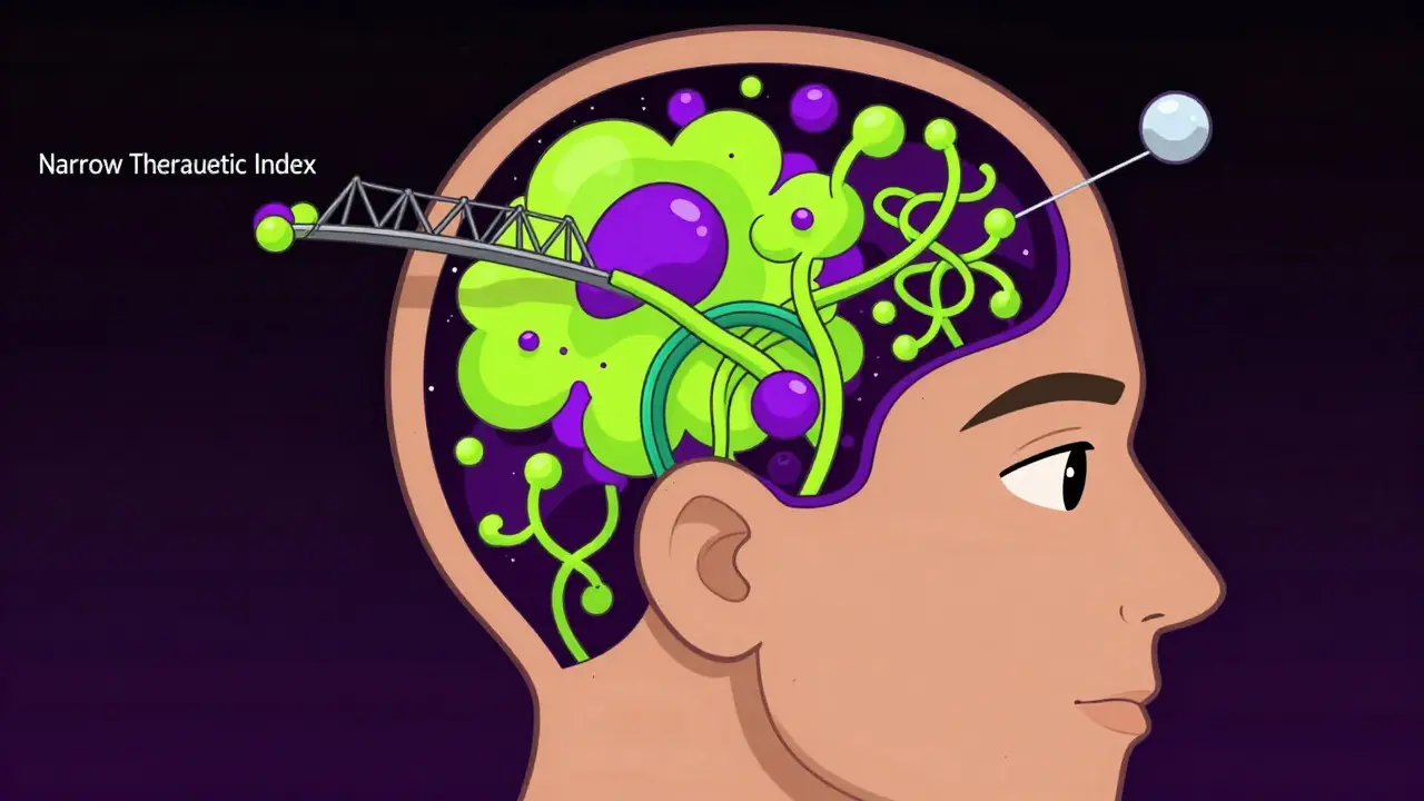 Illustration of a head showing complex internal medical balances and biological structures