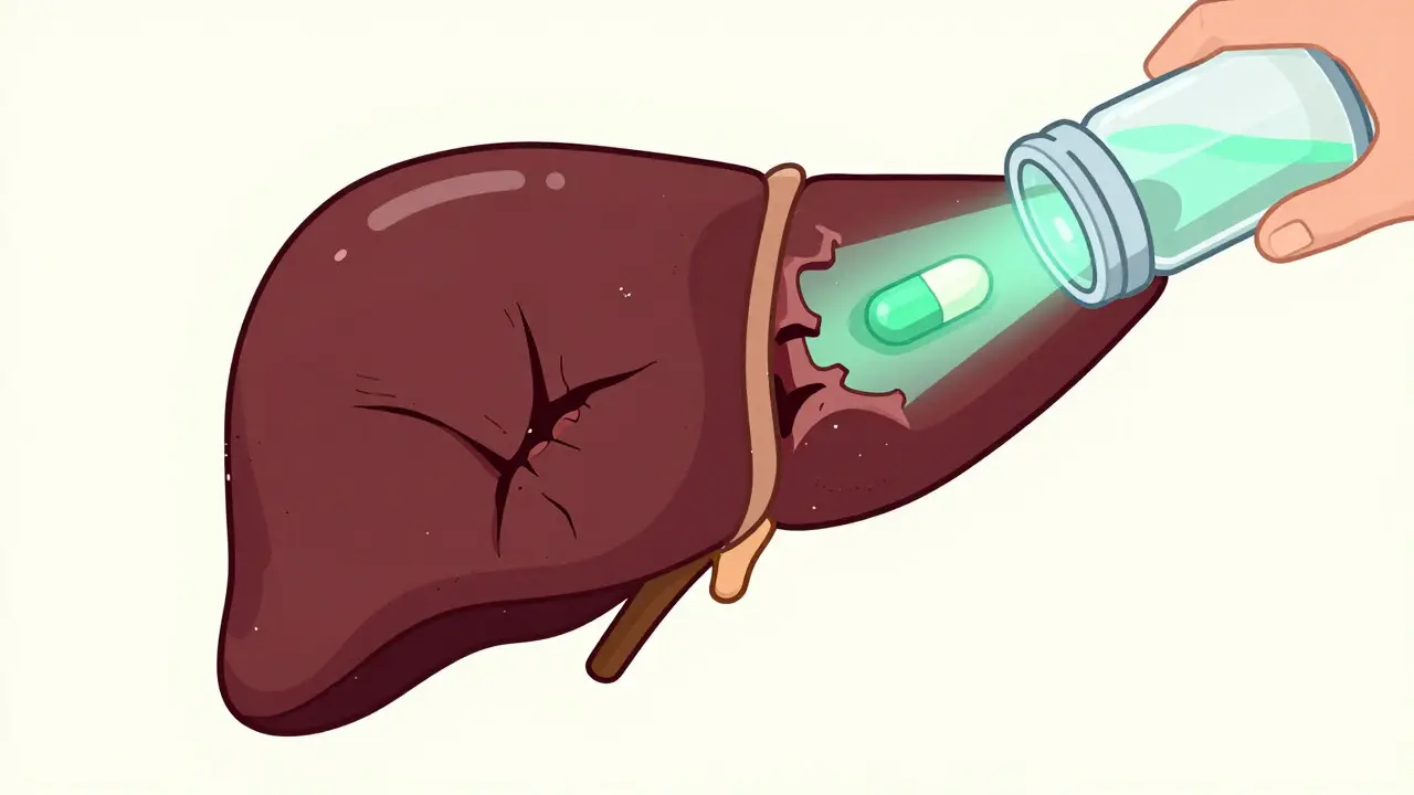 Illustration of a liver healing from scars after viral cure